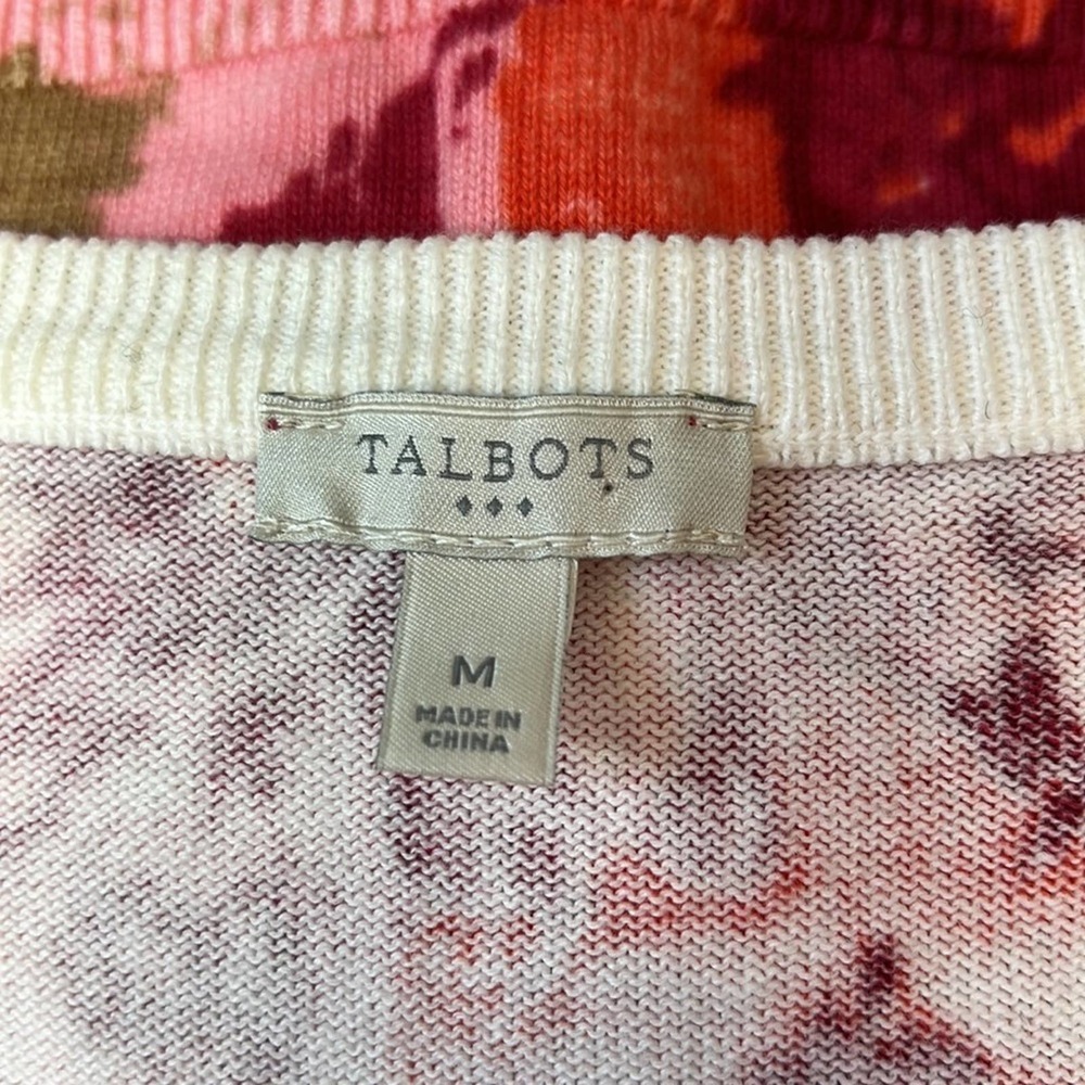Talbots Ladies M Floral Short Sleeve Button-down Sweater. NWOT. Very Fine Knit. - Picture 5 of 6